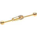 14G Clear CZ Gem Gold Tone Safety Pin Industrial Barbell 38mm