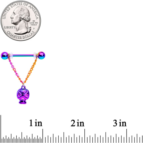 14G 3/4 Rainbow Plated Scary Skull Dangle Barbell Nipple Ring Set