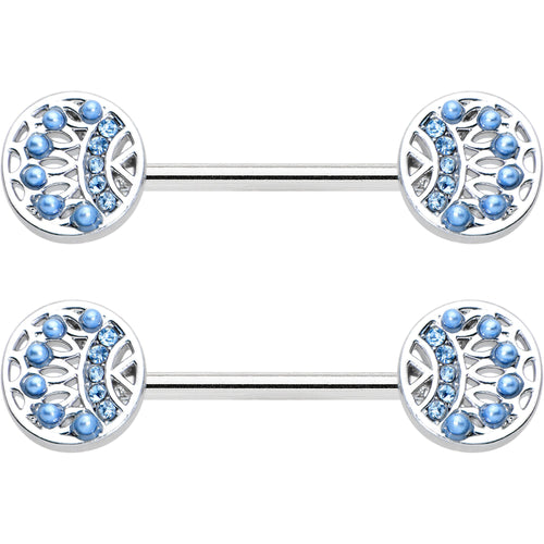 14G 1/2 Blue Gem Geometric Blues Barbell Nipple Ring Set